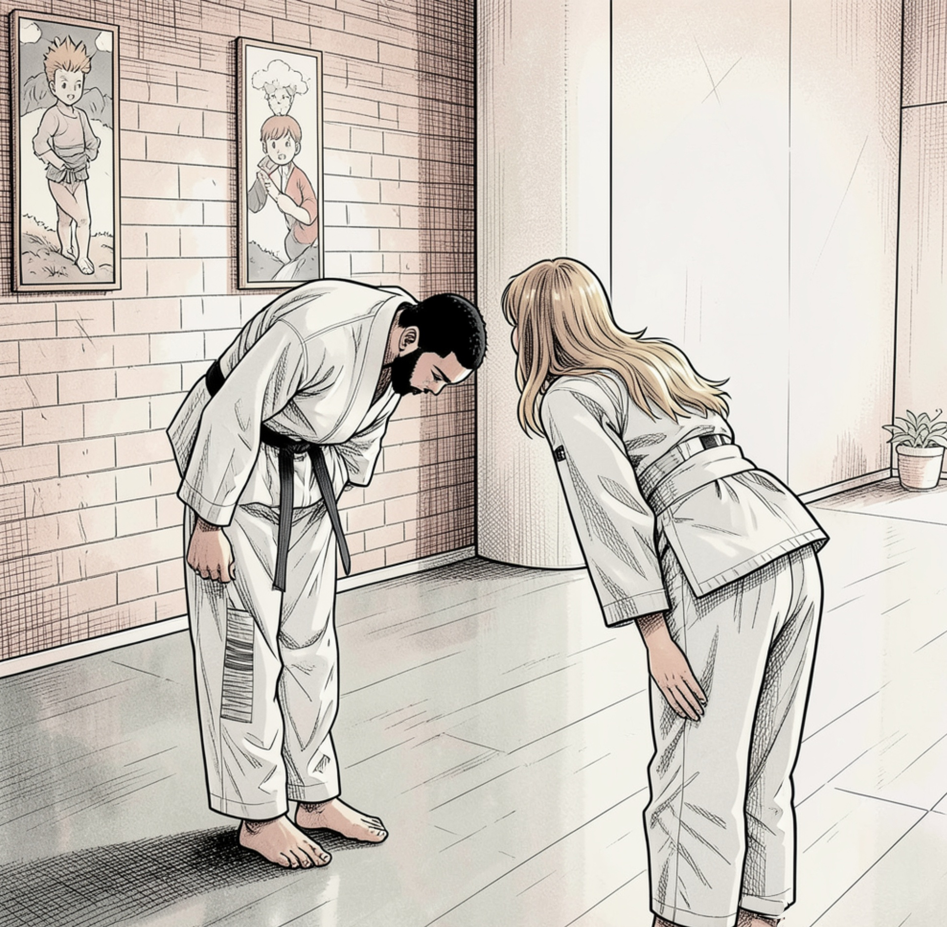 Instructor and private student bowing to each other.